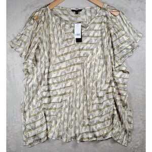Banana Republic Top Blouse Womens Sz M Geometric Short Split Sleeve Light